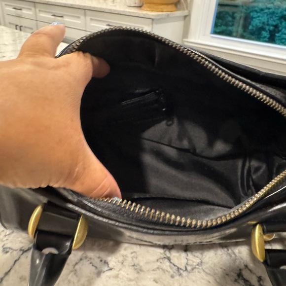 Tiffany & Fred Paris Patent Leather Top-Handle Tote Women's Black Handbag Scuffs - Picture 10 of 15